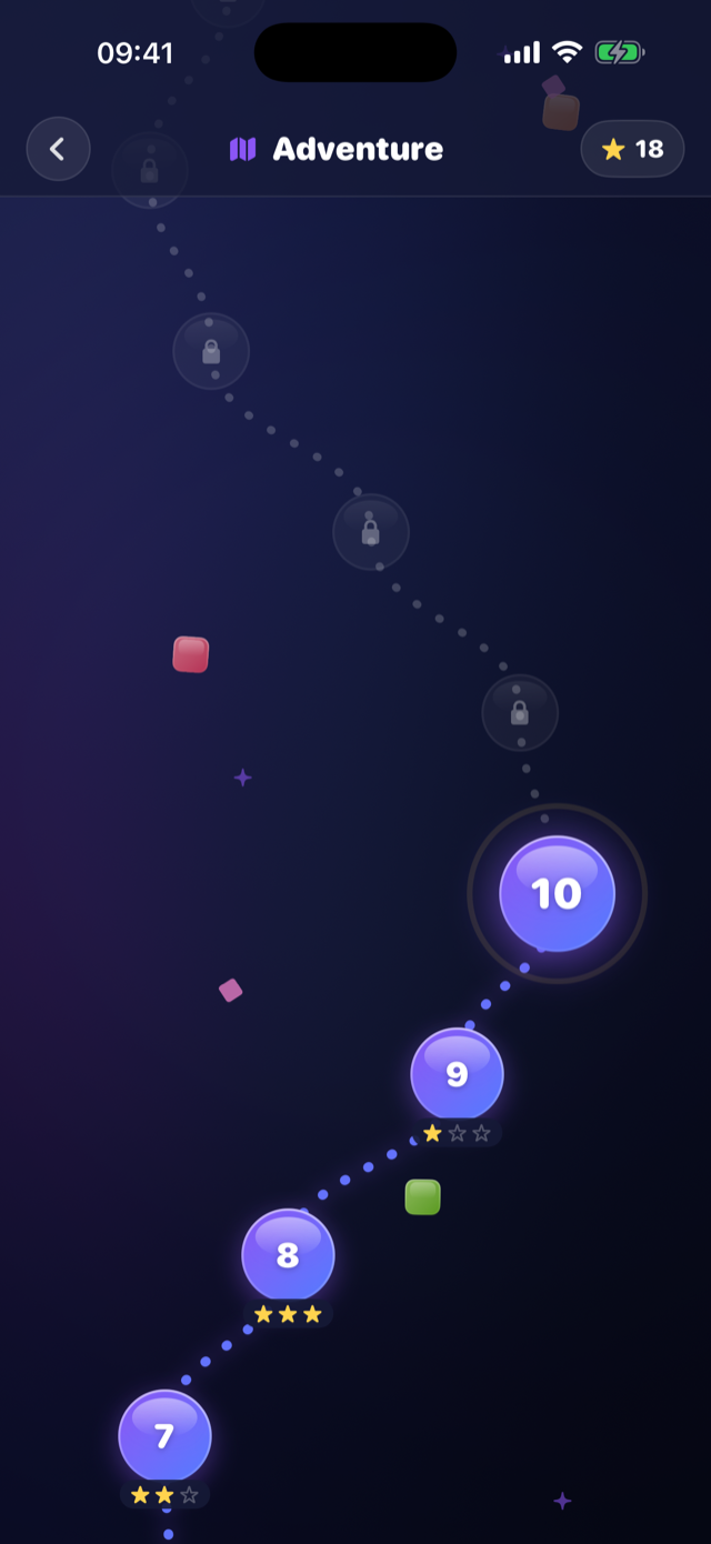 Adventure journey map with level nodes and stars