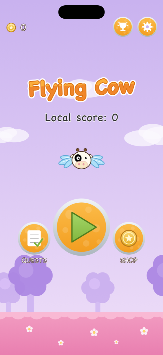 Flying Cow main menu with Local score